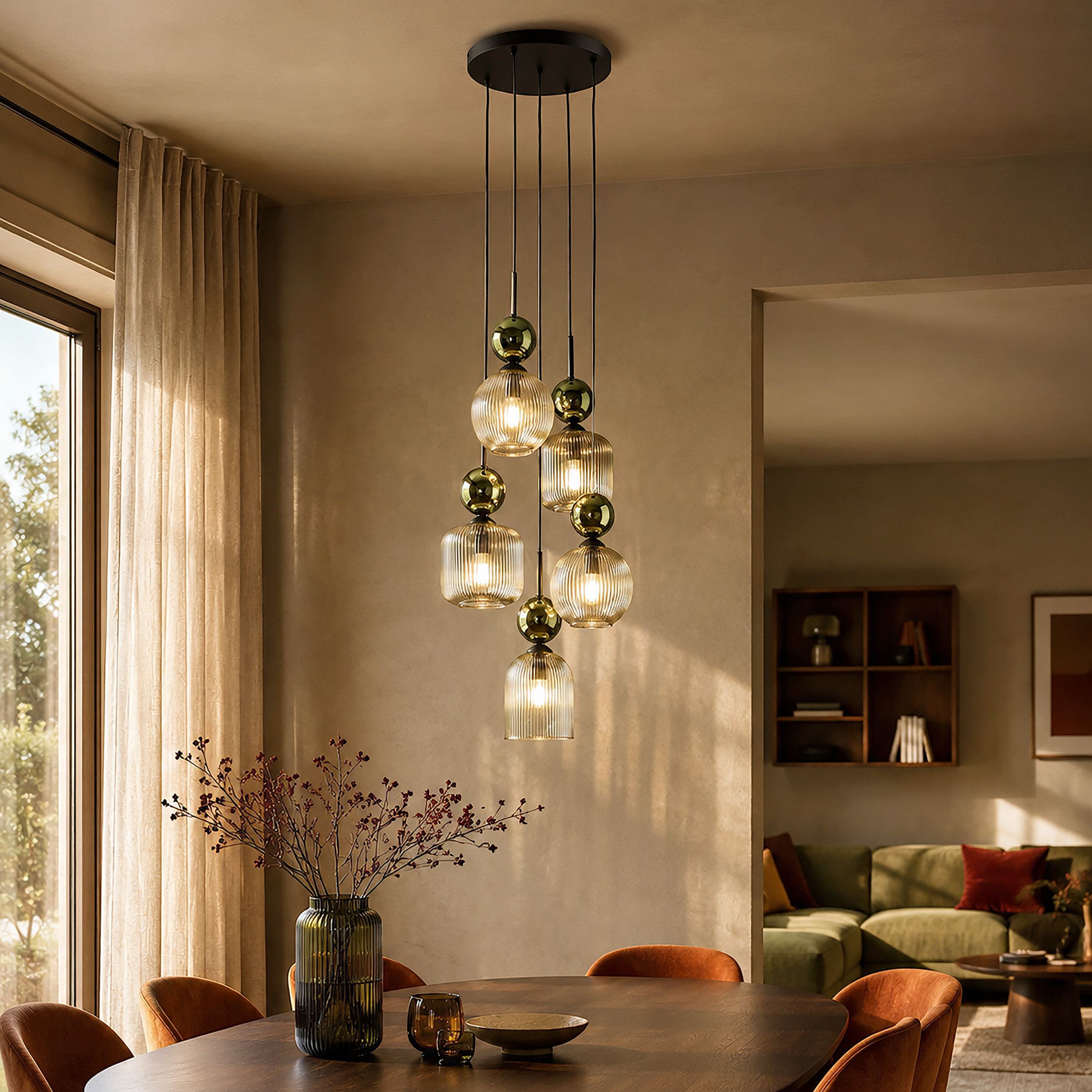 SOPHIA GREEN COGNAC LAMPA WISZĄCA 5XE14 SOPHIA GREEN COGNAC LAMPA WISZĄCA 5XE14